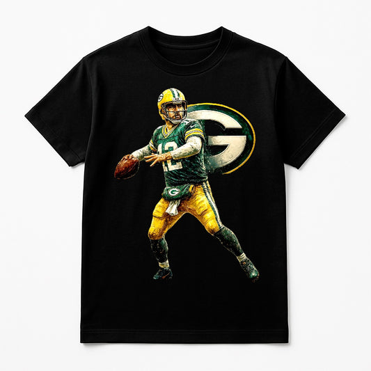 Halftone Lab - Green Bay Packers Aaron Rodgers NFL032 - Black Tee