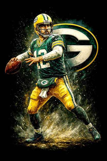 Halftone Lab - Green Bay Packers Aaron Rodgers NFL032 - Black Tee