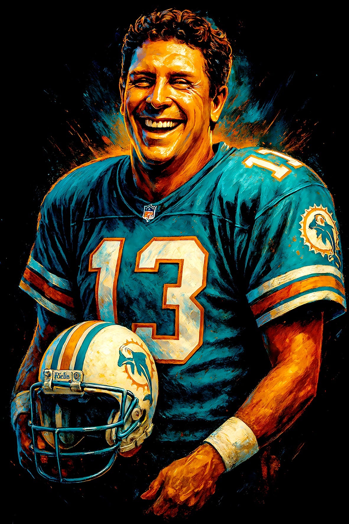 Halftone Lab - Miami Dolphins Dan Marino NFL038 - Black Tee
