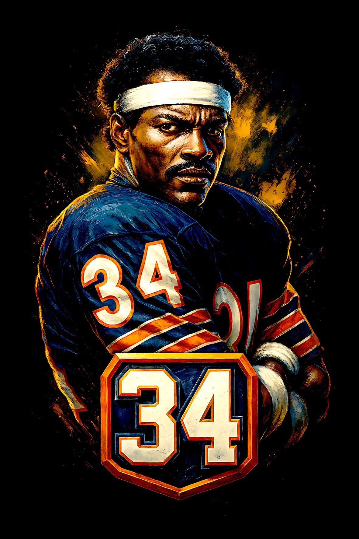Halftone Lab - Chicago Bears Walter Payton NFL041 - Black Tee