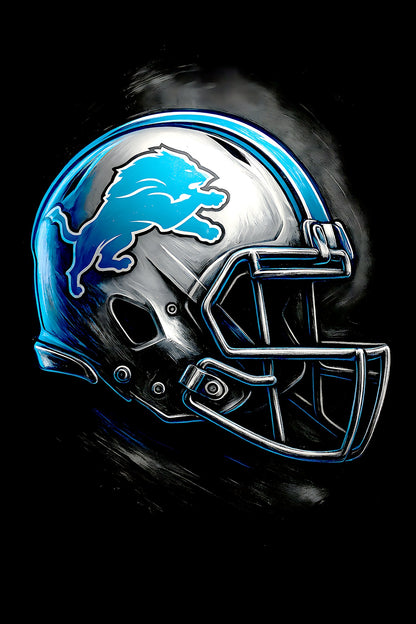 Halftone Lab - Detroit Lions Helmet NFL048 - Black Tee