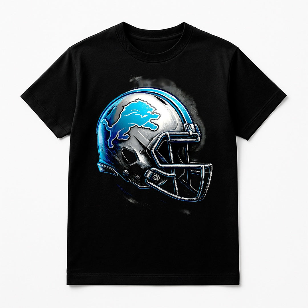Halftone Lab - Detroit Lions Helmet NFL048 - Black Tee