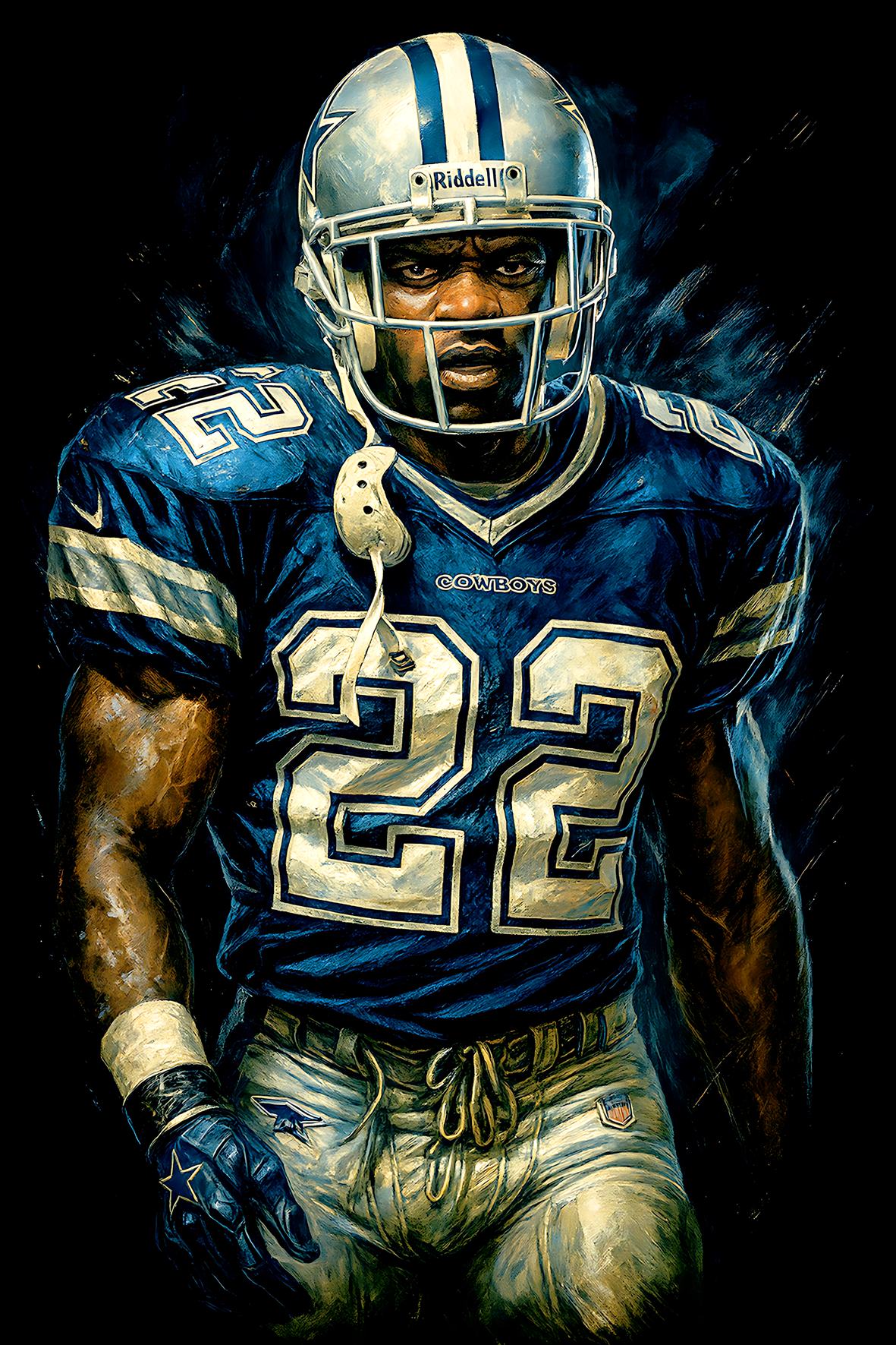 Halftone Lab - Dallas Cowboys Emmitt Smith NFL049 - Black Tee