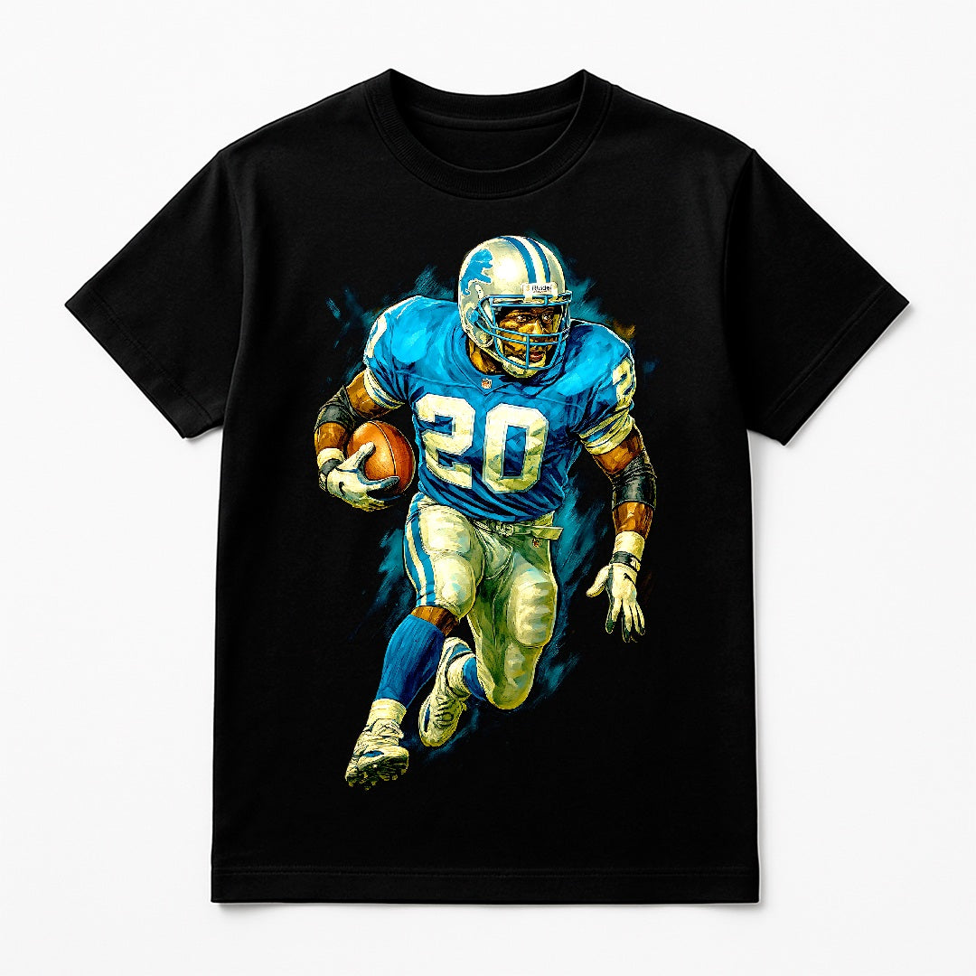 Halftone Lab - Detroit Lions Barry Sanders NFL053 - Black Tee