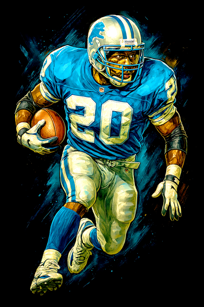 Halftone Lab - Detroit Lions Barry Sanders NFL053 - Black Tee