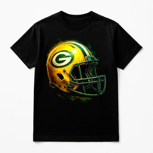 Halftone Lab - Green Bay Packers Helmet NFL054 - Black Tee