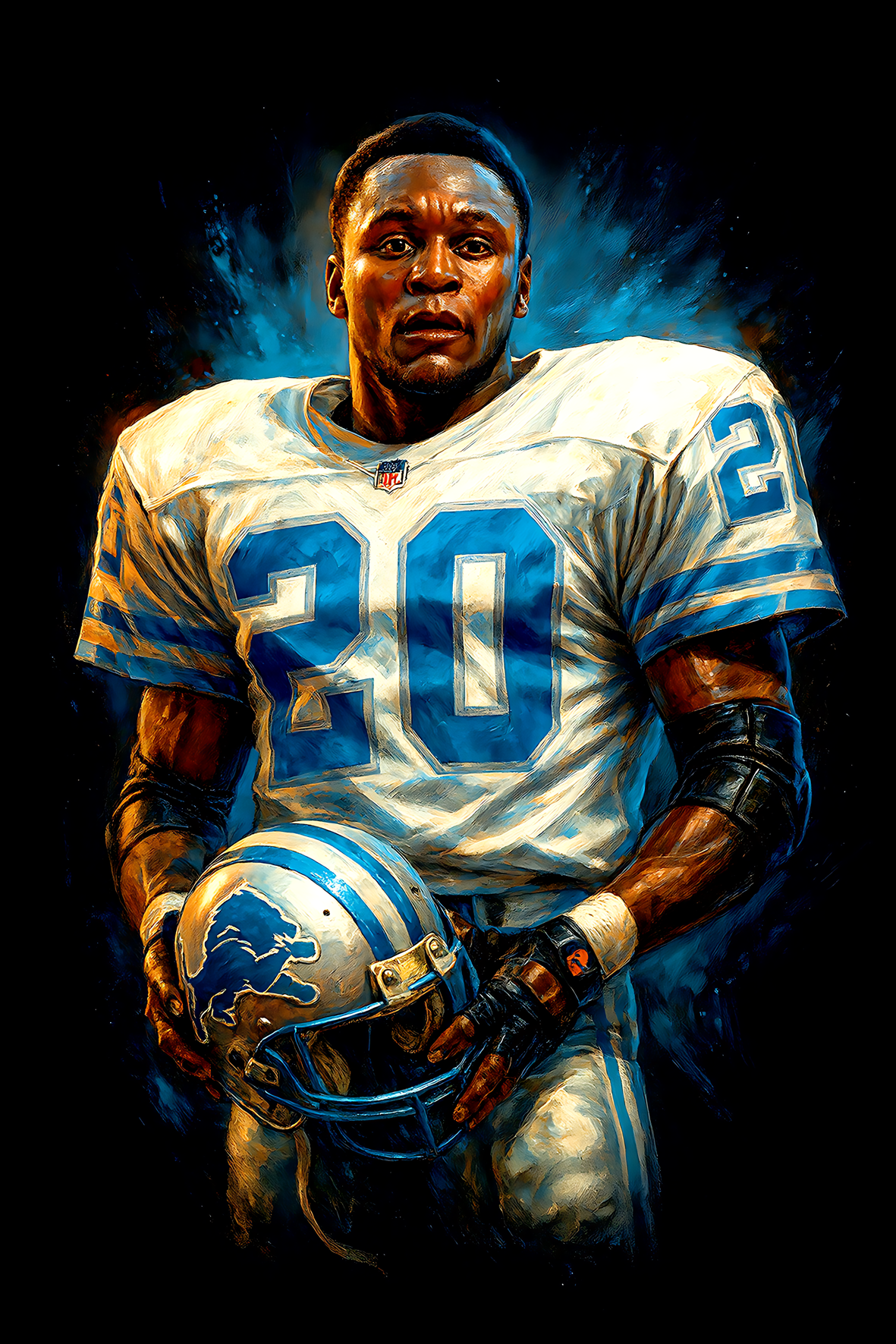 Halftone Lab - Detroit Lions Barry Sanders NFL054 - Black Tee