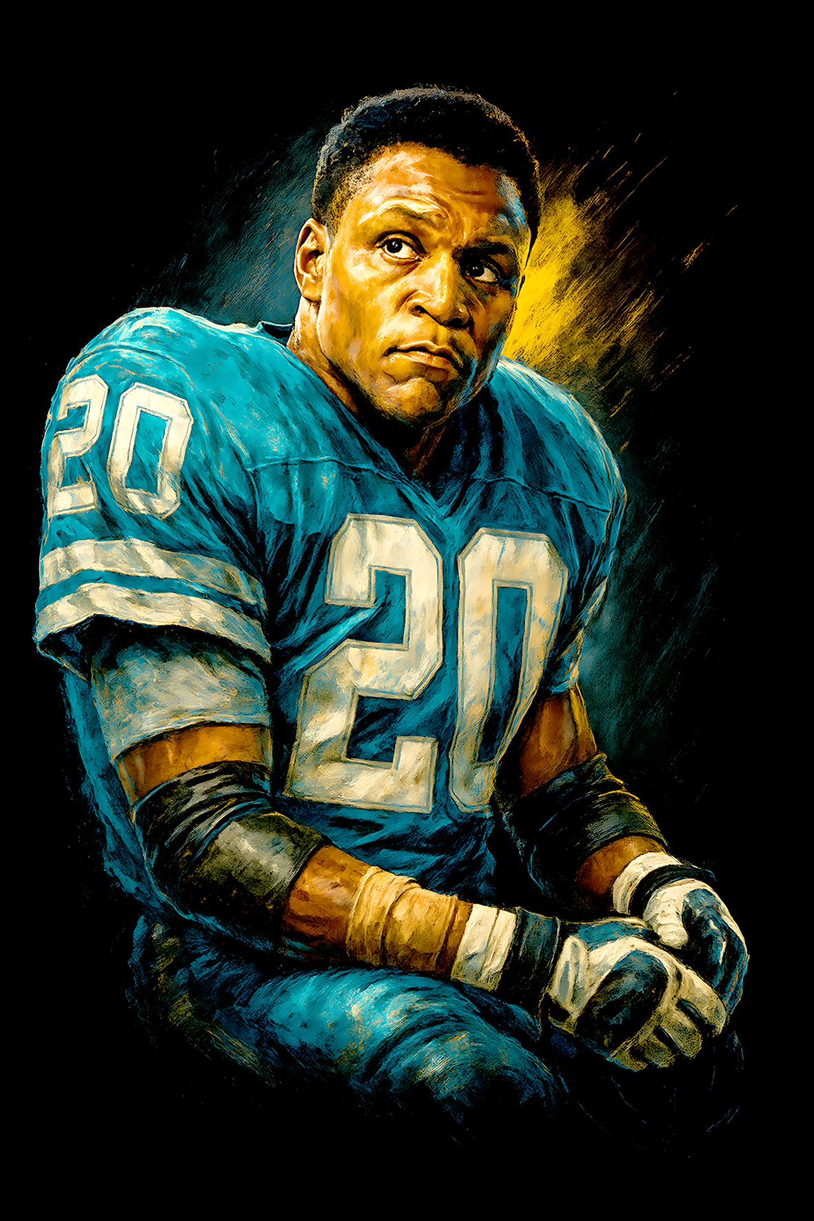 Halftone Lab - Detroit Lions Barry Sanders NFL056 - Black Tee