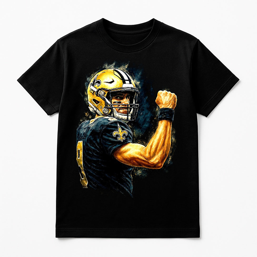 Halftone Lab - New Orleans Saints Drew Brees NFL058 - Black Tee