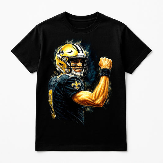 Halftone Lab - New Orleans Saints Drew Brees NFL058 - Black Tee