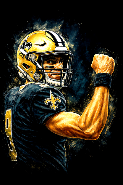 Halftone Lab - New Orleans Saints Drew Brees NFL058 - Black Tee