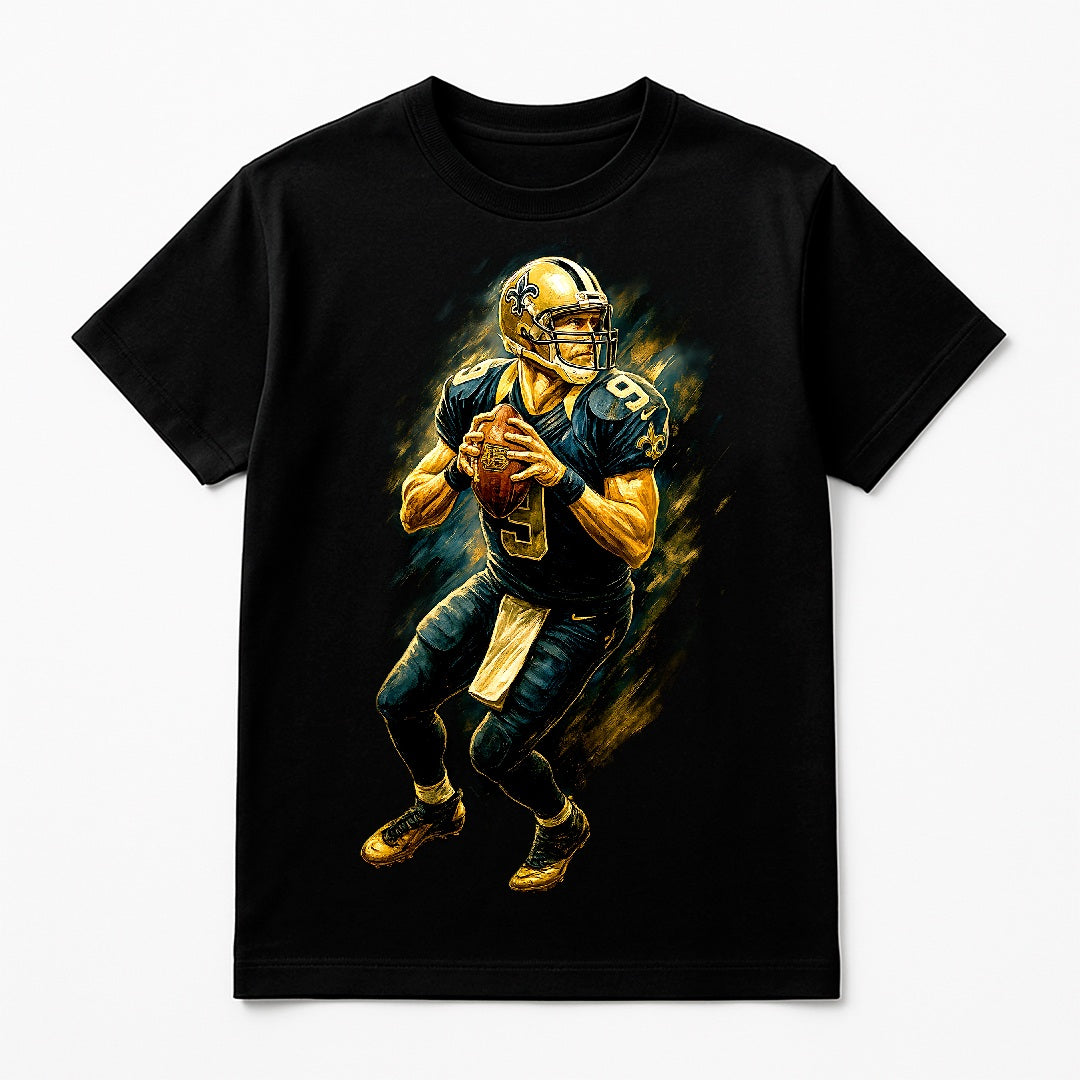 Halftone Lab - New Orleans Saints Drew Brees NFL059 - Black Tee