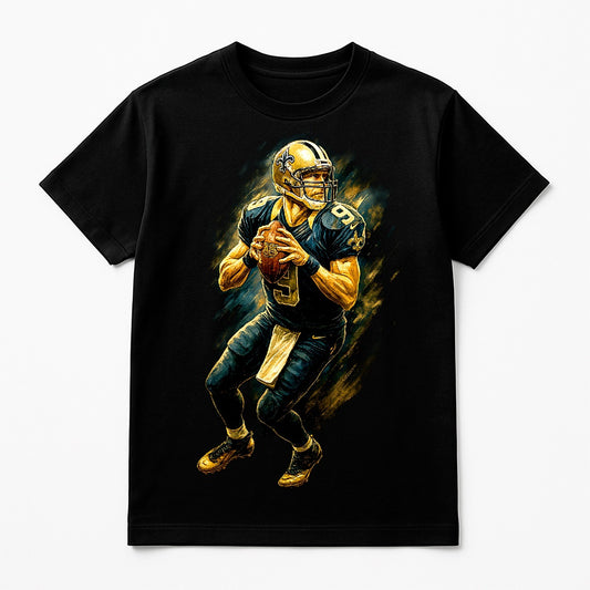 Halftone Lab - New Orleans Saints Drew Brees NFL059 - Black Tee