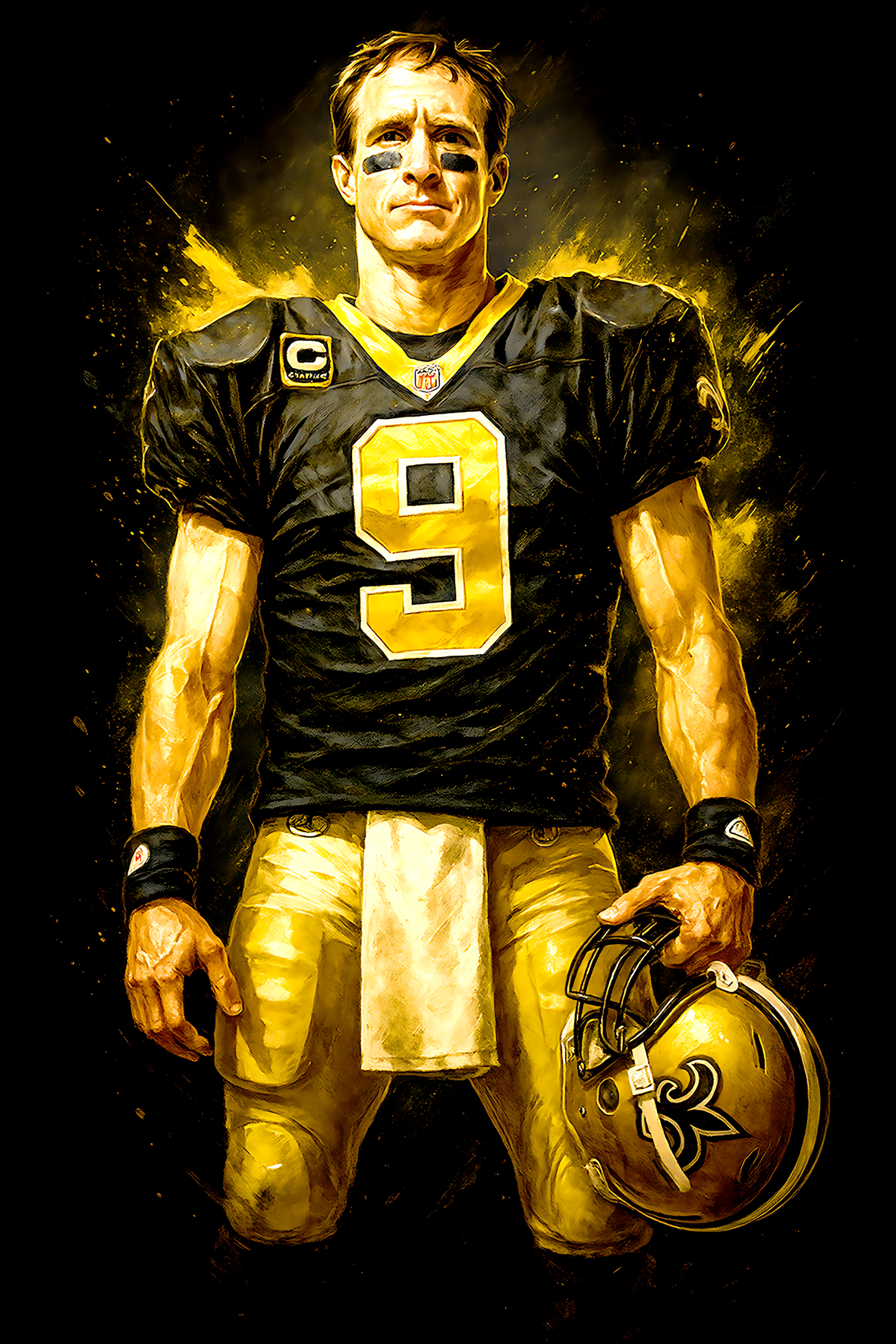 Halftone Lab - New Orleans Saints Drew Brees NFL060 - Black Tee