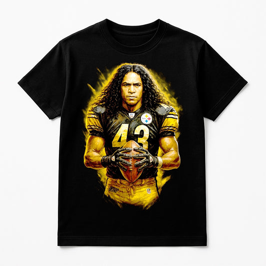 Halftone Lab - Pittsburgh Steelers Troy Palamalu NFL069 - Black Tee