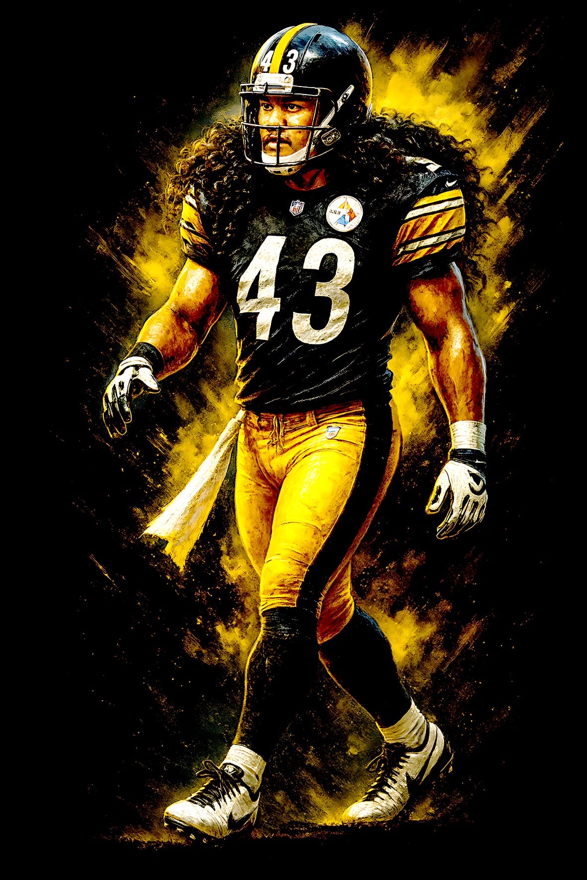 Halftone Lab - Pittsburgh Steelers Troy Palamalu NFL070 - Black Tee