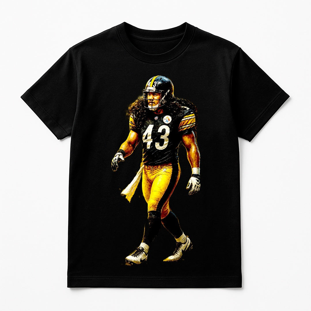 Halftone Lab - Pittsburgh Steelers Troy Palamalu NFL070 - Black Tee