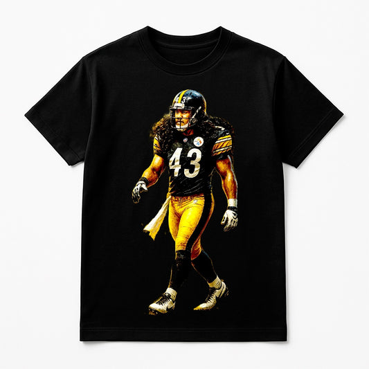 Halftone Lab - Pittsburgh Steelers Troy Palamalu NFL070 - Black Tee