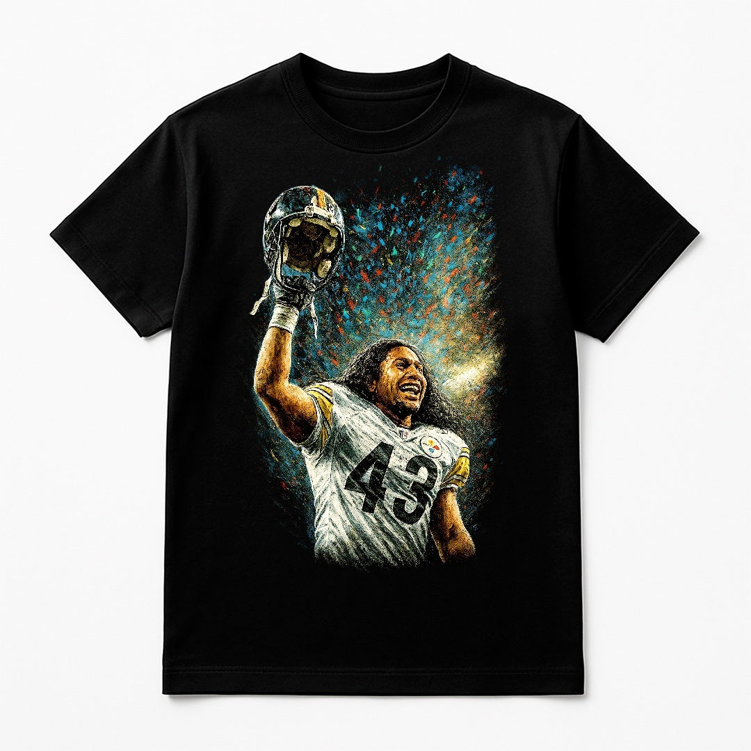 Halftone Lab - Pittsburgh Steelers Troy Palamalu NFL071 - Black Tee