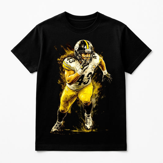 Halftone Lab - Pittsburgh Steelers Troy Palamalu NFL072 - Black Tee