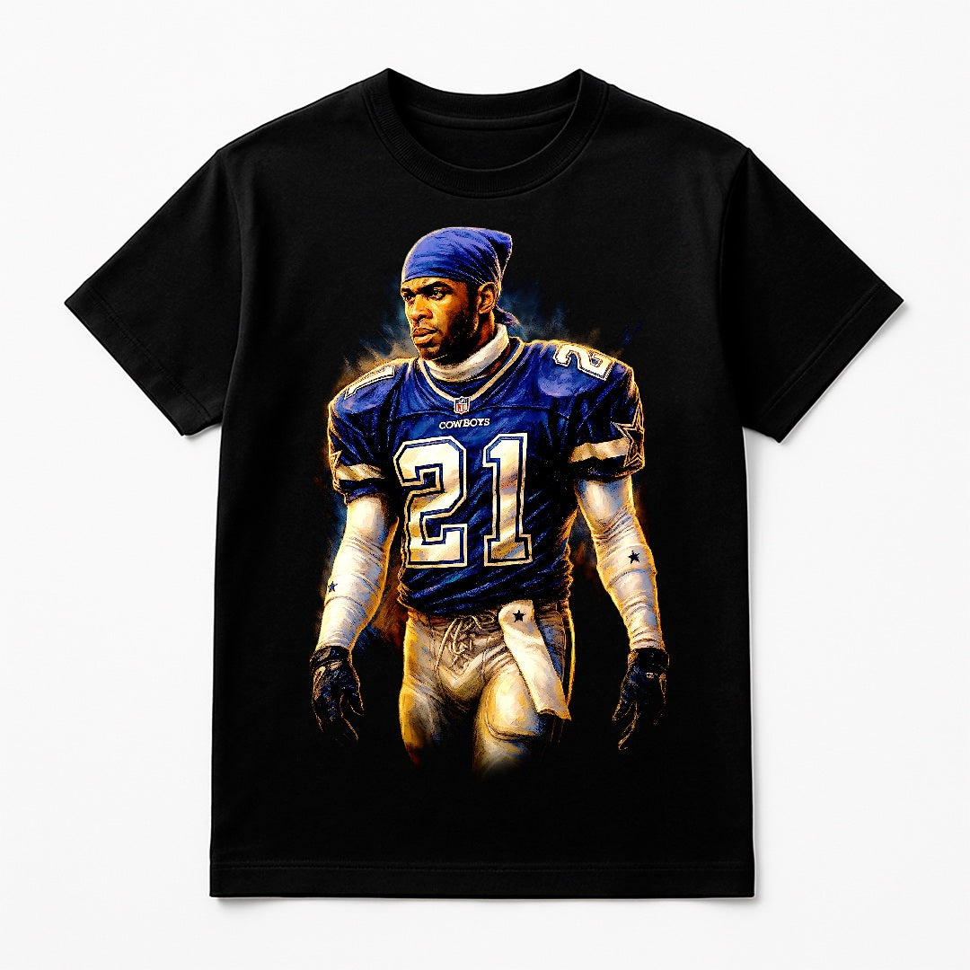Halftone Lab - Dallas Cowboys Deion Sanders NFL082 - Black Tee