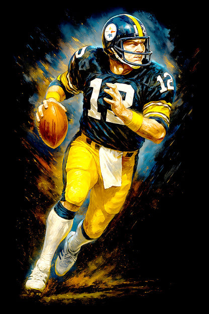 Halftone Lab - Pittsburgh Steelers Terry Bradshaw NFL089 - Black Tee
