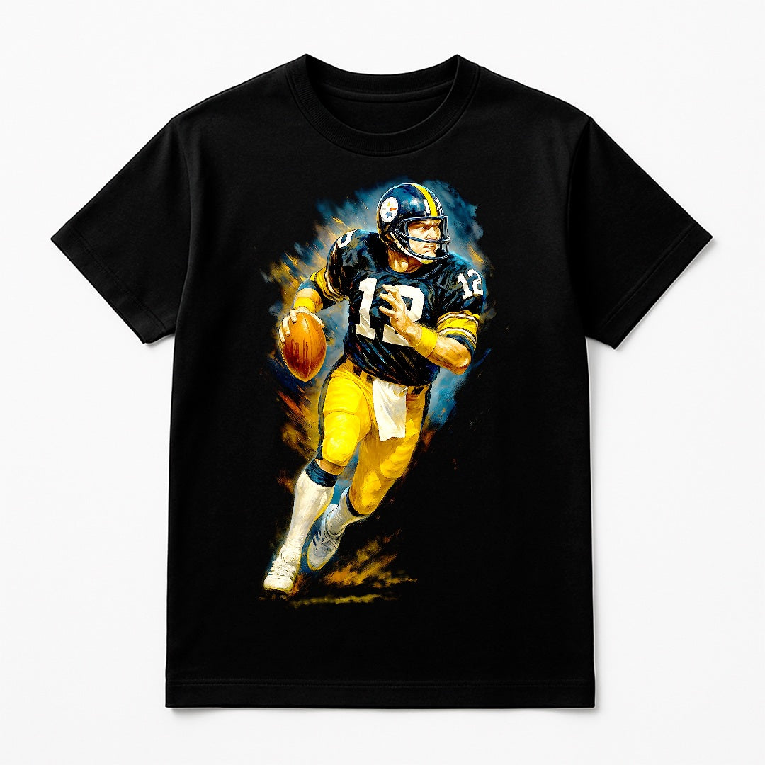 Halftone Lab - Pittsburgh Steelers Terry Bradshaw NFL089 - Black Tee
