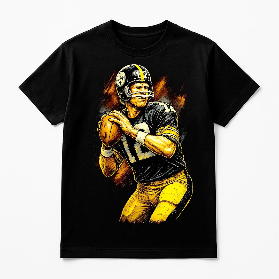 Halftone Lab - Pittsburgh Steelers Terry Bradshaw NFL090 - Black Tee