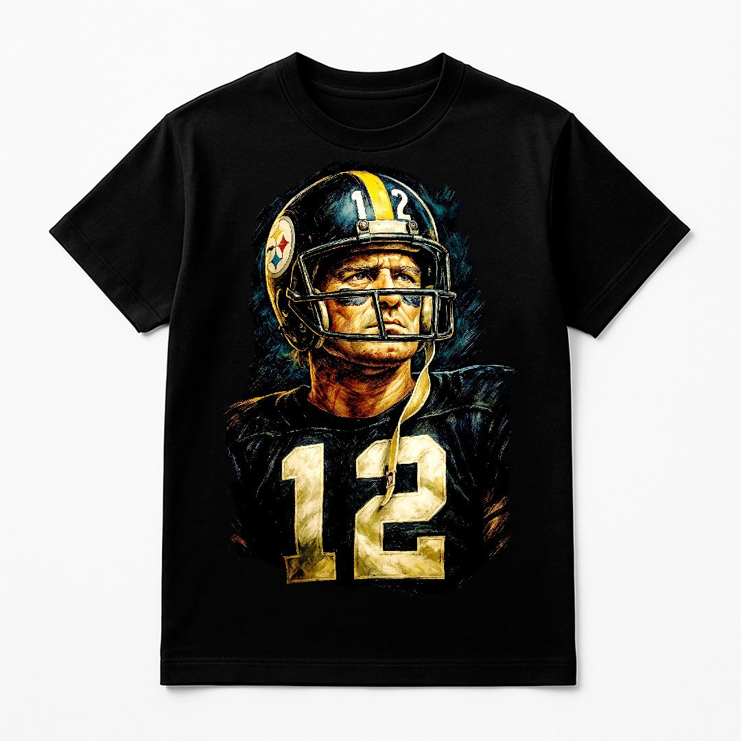 Halftone Lab - Pittsburgh Steelers Terry Bradshaw NFL091 - Black Tee