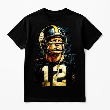 Halftone Lab - Pittsburgh Steelers Terry Bradshaw NFL091 - Black Tee