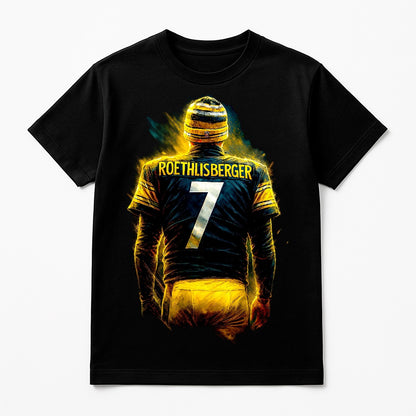 Halftone Lab - Pittsburgh Steelers Ben Roethlisberger NFL097 - Black Tee