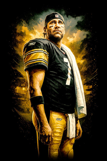 Halftone Lab - Pittsburgh Steelers Ben Roethlisberger NFL098 - Black Tee