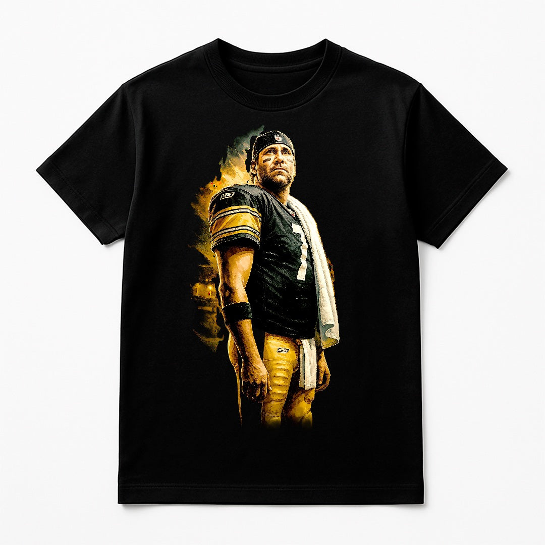 Halftone Lab - Pittsburgh Steelers Ben Roethlisberger NFL098 - Black Tee