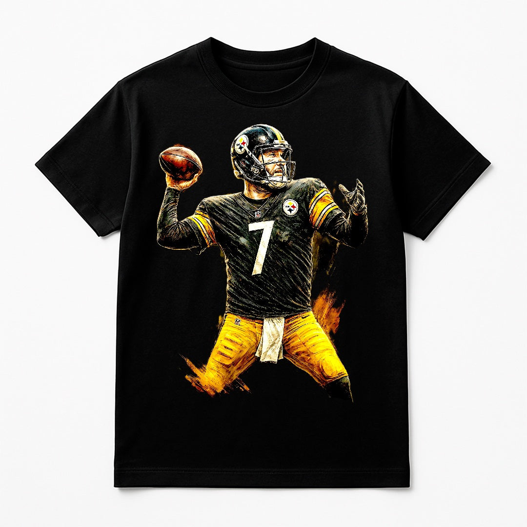 Halftone Lab - Pittsburgh Steelers Ben Roethlisberger NFL099 - Black Tee