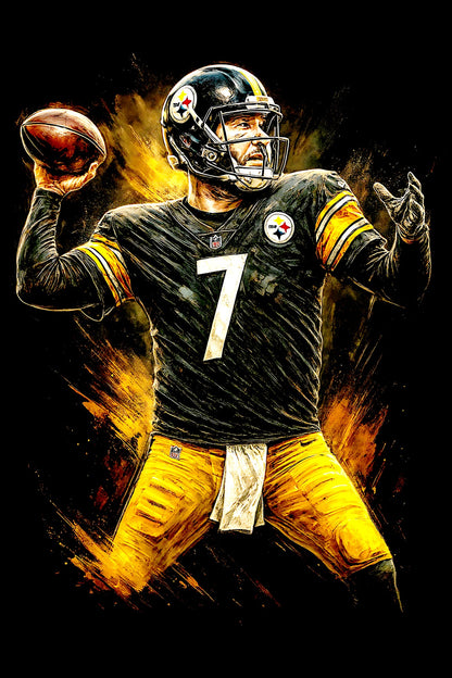 Halftone Lab - Pittsburgh Steelers Ben Roethlisberger NFL099 - Black Tee