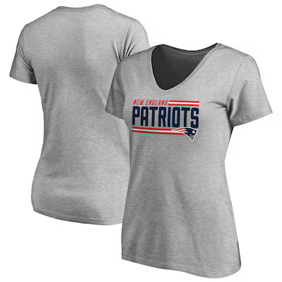 New England Patriots Women's Iconic Collection On Side Stripe V-Neck T-Shirt - Heather Gray