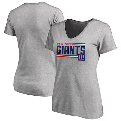 New York Giants Women's Iconic Collection On Side Stripe V-Neck T-Shirt - Heather Gray
