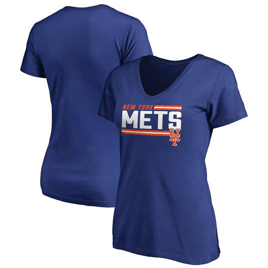 New York Mets Women's Onside Stripe V-Neck T-Shirt - Royal