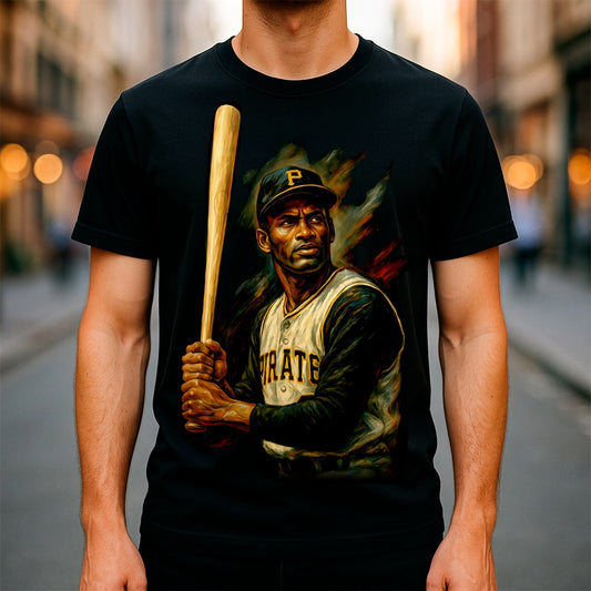 Halftone Lab - MLB Legends Pittsburgh Pirates Roberto Clemente 01 - Black Tee