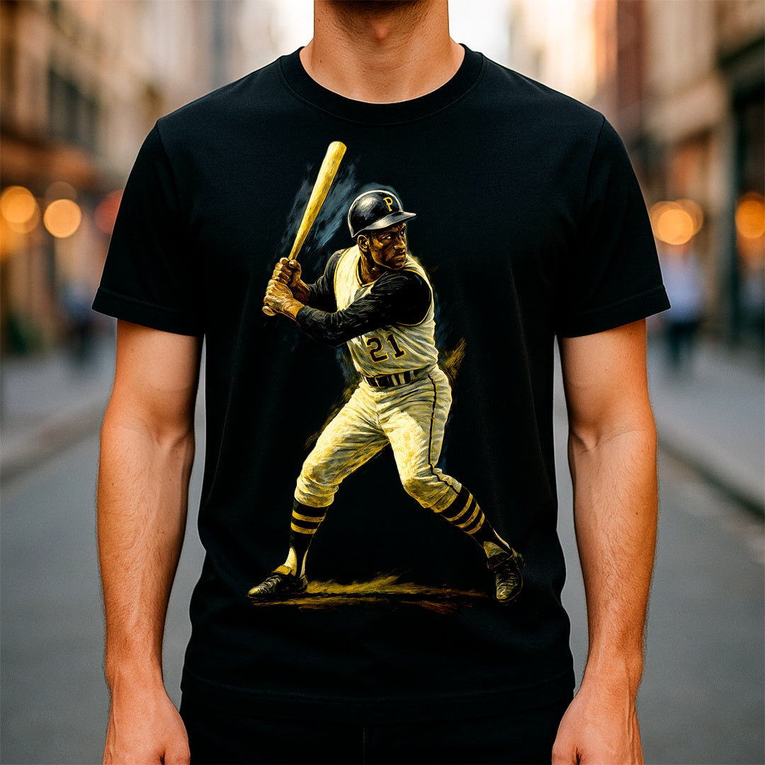 Halftone Lab - MLB Legends Pittsburgh Pirates Roberto Clemente 02 - Black Tee