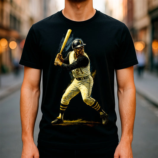Halftone Lab - MLB Legends Pittsburgh Pirates Roberto Clemente 02 - Black Tee