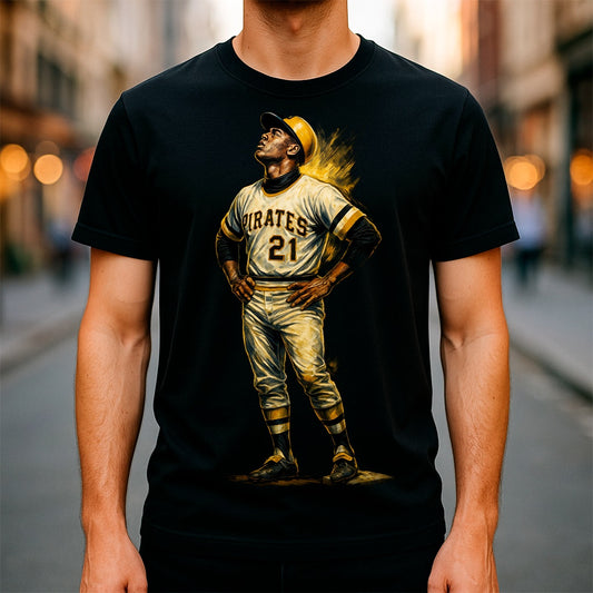 Halftone Lab - MLB Legends Pittsburgh Pirates Roberto Clemente 03 - Black Tee