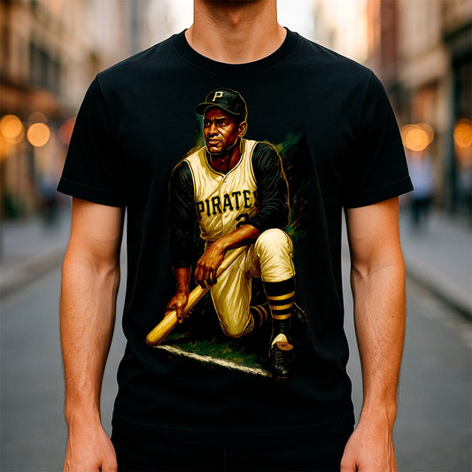 Halftone Lab - MLB Legends Pittsburgh Pirates Roberto Clemente 04 - Black Tee