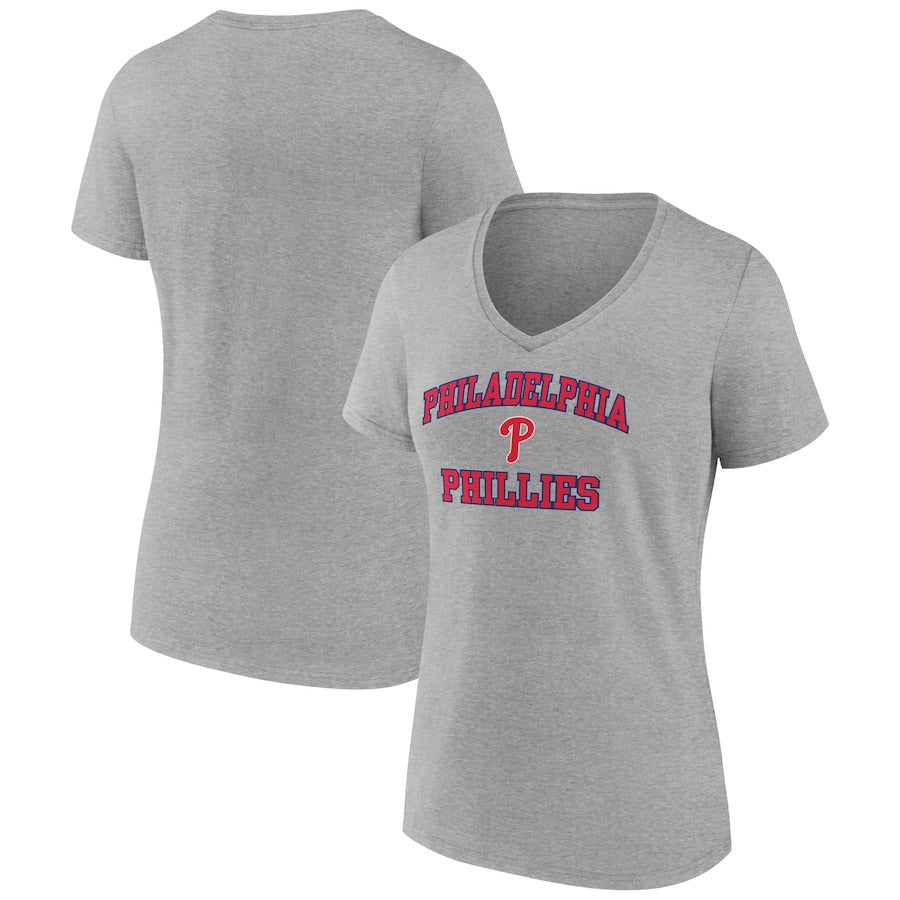 Philadelphia Phillies Women's Heart and Soul V-Neck T-Shirt - Gray