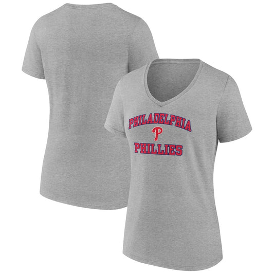Philadelphia Phillies Women's Heart and Soul V-Neck T-Shirt - Gray