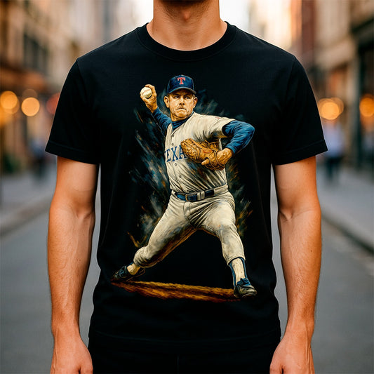 Halftone Lab - MLB Legends Texas Rangers Nolan Ryan 02 - Black Tee