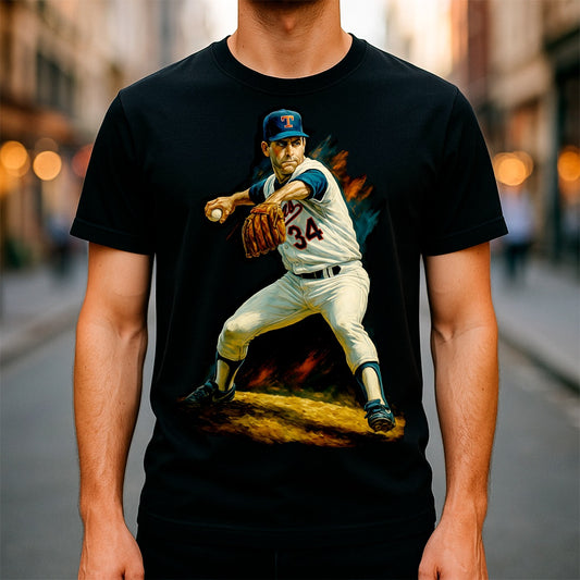 Halftone Lab - MLB Legends Texas Rangers Nolan Ryan 03 - Black Tee