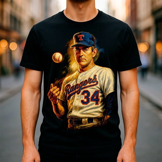 Halftone Lab - MLB Legends Texas Rangers Nolan Ryan 04 - Black Tee