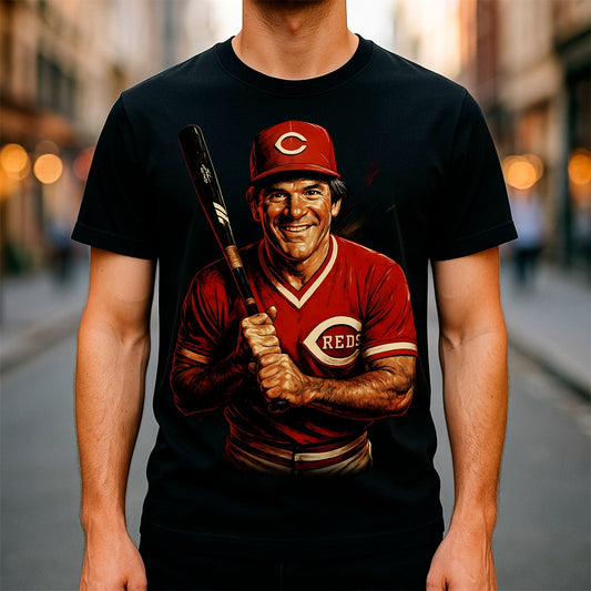 Halftone Lab - MLB Legends Boston Reds Pete Rose 01 - Black Tee