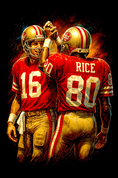 Halftone Lab - San Francisco 49ers Rice/Montana NFL023 - Black Tee